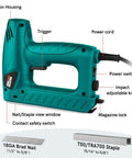 Diagram of 2 In 1 Electric Staple Gun And Brad Nailer For Light Duty Upholstery And DIY Home Projects with labels of parts.