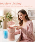 Portable Breast Milk Storage Bottle Smart Temperature Display 20 Oz Insulated Chiller Pink with smart lid showing temp