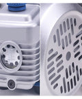 Close-up view of Heavy Duty Dual Stage Vacuum Pump Refrigeration AC Repair Kit With Precision Pressure Gauge aluminum housing and motor.