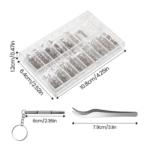 Grab And Go All In One Eyeglass Repair Kit With 1000 Small Screws Nuts Washers Nose Pads And Curved Tweezers Micro Screwdriver