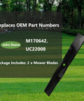 Replacement John Deere UC22008 Lawn Mower Blades 42 Inch Deck For X330 X350 X354 X370 Z335E Z335M Z345M Z345R shown on grass