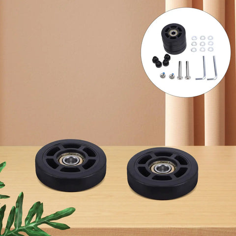 Universal Luggage Wheel Replacement Kit With Quiet Roll, Four Swivel Wheels, Easy Install For Travel Bags And Suitcases, Smooth 360 Degree Rotation, Durable Plastic Build For Everyday Travel. black replacement wheels and hardware