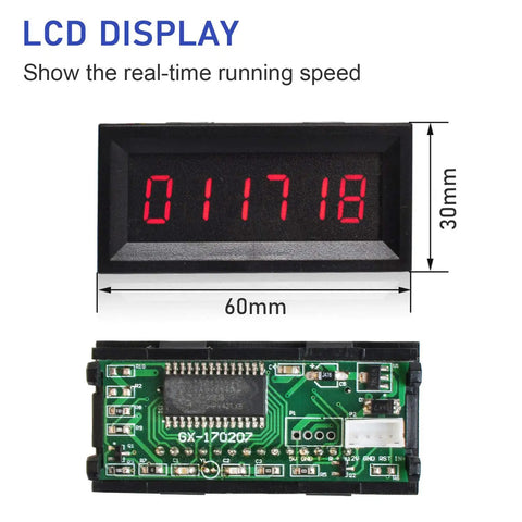 LCD readout for CNC Top-Notch Brushless Spindle Motor Kit 500W ER16 48V DC showing real-time speed dimensions 60x30mm