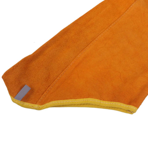Heavy Duty Leather Flame Sleeves For Welders And Mechanics Badass Heat Resistant Arm Guards with orange leather detailing.