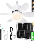 Solar Powered Ceiling Fan With Light For Outdoors, 17.5 Inch Portable Camping Fan With Remote, 18000mAh Battery