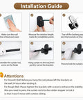 No Drill Curtain Rods For Windows 32 To 86 Inches Five Eighths Inch Adjustable Drapery Rod With Strong 3M Adhesive Mounts Renter Friendly Fits 55 To 82 Inches 4.5 To 6.8 Feet Great For Lightweight Curtains Black installation guide with step-by-step instructions for setup.