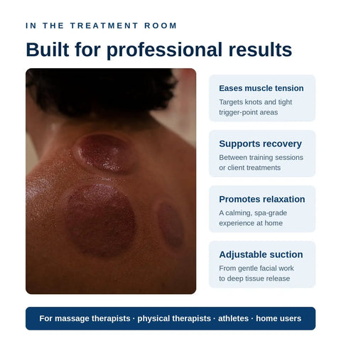 Ultimate Pro Cupping Therapy Set With 18 Multi Sized Vacuum Cups used on back showing circular marks in therapy session