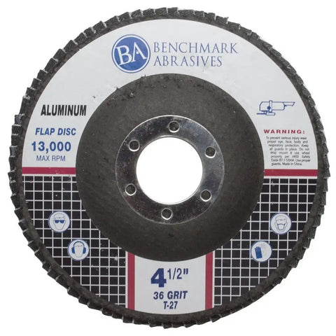 Type 27 Flap Discs For 4 1/2 Inch Angle Grinder, Stearate Coated 36 Grit For Aluminum And Soft Metals, 10 Pack, Fast Sanding, Finishing, Deburring, Stock Removal, And Grindin