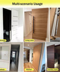 Smooth Trackless Ghost Sliding Door Hardware Kit Soft Close Pocket Door System For Modern Home Invisible Sliding Rail For Wood Doors Universal Fit Two Point Seven Feet in multiple room settings.
