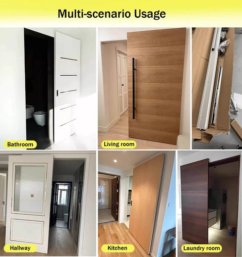 Smooth Trackless Ghost Sliding Door Hardware Kit Soft Close Pocket Door System For Modern Home Invisible Sliding Rail For Wood Doors Universal Fit Two Point Seven Feet in multiple room settings.