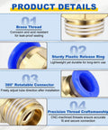 Product details of 5 Pack Push To Connect Pneumatic Fittings 1/2 G Male Brass Quick Connect For 0.47 Inch OD Tubing Blue Air Line Adapter