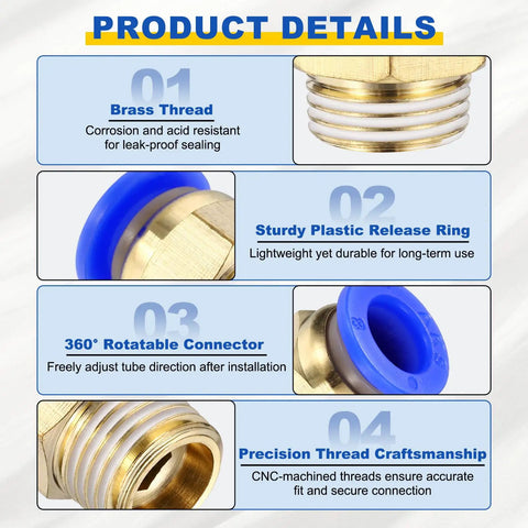 Product details of 5 Pack Push To Connect Pneumatic Fittings 1/2 G Male Brass Quick Connect For 0.47 Inch OD Tubing Blue Air Line Adapter