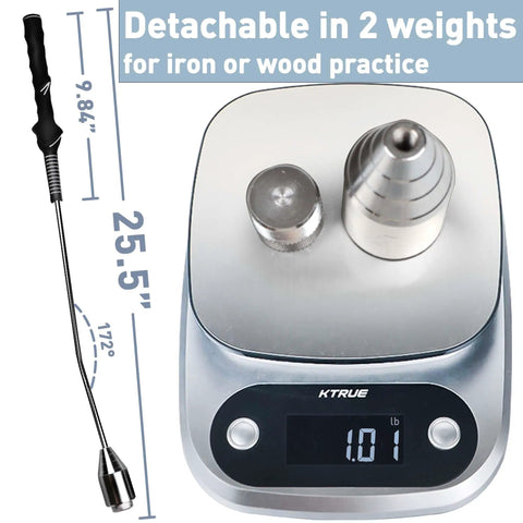 Dope Golf Swing Trainer Aid with adjustable weights on scale, measuring 25.5 inches for right handed players grip training.