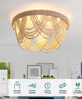 Stylish Boho Fandelier Ceiling Fan With Built In Light And Wireless Remote Six Speeds Low Profile Flush Mount Wood Beaded Detail