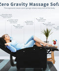 Woman reclining in Massage Recliner Chair With Footrest In PU Leather Plush Padded Wide Seat Wingback Sofa For Living Room