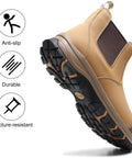 Mens 6 Inch Steel Toe Slip On Work Boots Chelsea Waterproof Safety Footwear Heavy Duty showcasing anti-slip rubber outsole.