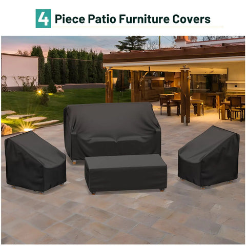 4 Piece Patio Furniture Cover Set Waterproof Outdoor Sofa 2 Chair Covers And Coffee Table Cover With Windproof Buckle Straps