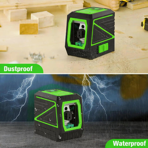 Laser Level With Tripod And Rotary Green Cross Line 100 Ft Self Leveling Laser Tool For Indoor Outdoor Construction And For DIYers 110 Degree Coverage For Precise Alignment And Fast Reliable Results. dustproof waterproof black green laser level case