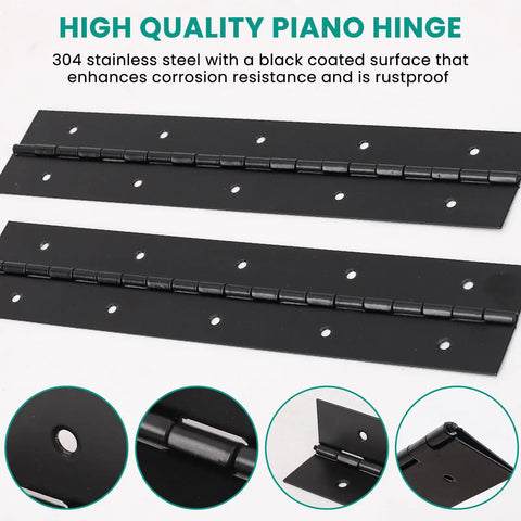 Workhorse Grade 2 Pack 12 Inch Black Heavy Duty Piano Hinge Continuous Stainless Steel Hardware for Gates Doors Shutters and Cabinetry