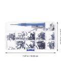 Zero Drama Rc Car Screw Repair Kit With Super Tough Storage Case Rust Proof Mini Fasteners organized in clear container with blue tool.