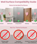 Image showing wall surface compatibility guide for Super Sweet Pink Heart Wall Hooks 10 Pack Adhesive Hangars for heavy items.