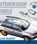 Exterior Chrome Door Handle With Gasket Pad For Kia Sorento 2011 2015 Rear Right Passenger Side Replacement shown with vehicle