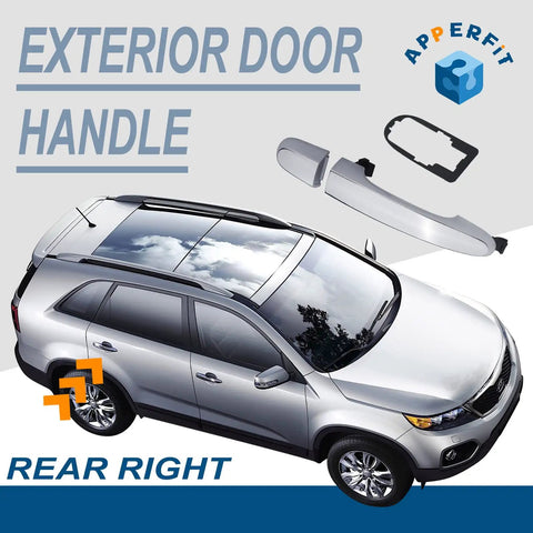 Exterior Chrome Door Handle With Gasket Pad For Kia Sorento 2011 2015 Rear Right Passenger Side Replacement shown with vehicle
