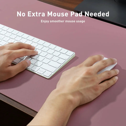 Leather Desk Pad Protector And Mouse Pad For Home Office No Slip PU Leather Desk Mat Waterproof Writing Pad 23.6 by 13.7 Inches Dark Pink with keyboard and mouse