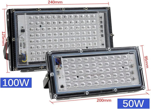 JUDYSSY Security Lights Outdoor Led Uv Black Light, Blacklight Flood Light Wit, with Plug,50W and 100W size comparison.