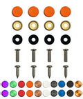 Orange Color License Plate Screws Heavy Duty Set Of 4 Stainless Steel Rustproof M6 Self Tapping Fasteners With Aluminum Caps shown in rows