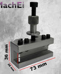 Go-To Quick Change Tool Post Holder For Boxford Warco And Similar Size Lathes, 73x36 mm, metal construction with measurements