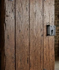 Pointed Arrow Decorative Iron Hinges For Barn Doors And Large Entryways Black Powder Coated on wooden door.