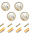 Dope Gold Floral Drawer Knob Set Of 4 With Screws, featuring wildflowers and butterflies, zinc alloy with acrylic face