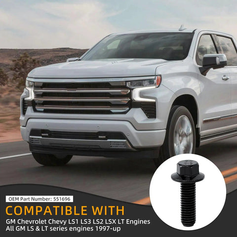 White GM truck compatible with 12 Piece 5.3 and 6.0 LS Exhaust Manifold Bolts Set 551696 for LS1 LS2 LS3 LSX LT Engines