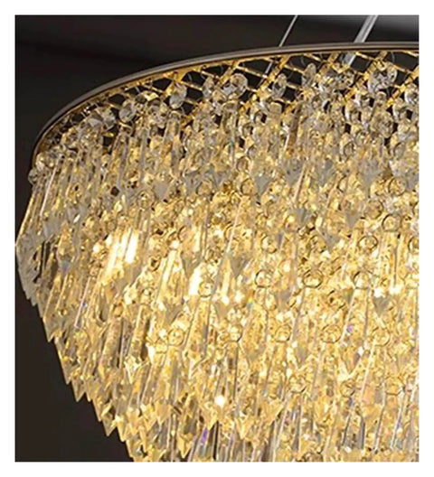 Close-up of crystal details on Modern LED Pendant Chandelier for Living Room and Dining Room with Remote Dimming, Diameter 100 cm