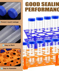 28 Well Plastic Test Tube Rack Kit With Detachable Stand and Blue Orange Rack Includes 25 Pieces of 50ml Tubes With Screw Caps