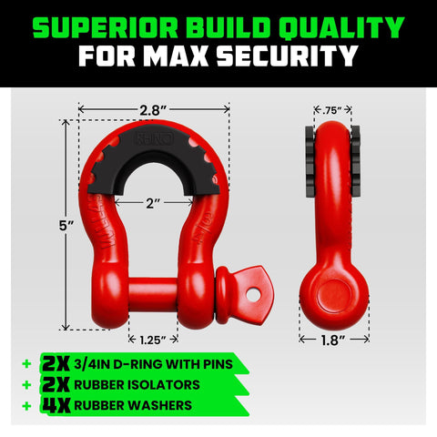 2 Pack D Ring Shackles Heavy Duty Three Quarter Inch Clevis Shackle With Seven Eighths Inch Pin 41,850 Lb Break Strength
