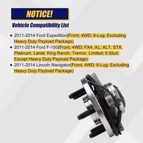 Front Wheel Bearing And Hub Assembly For Ford Expedition F-150 Lincoln Navigator 2011 2012 2013 2014 4WD AWD 6 Lug With ABS