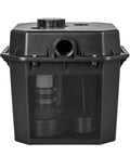 Rugged Under Sink Utility Pump System Offering Dead Simple Basement Drainage With Solid Cast Aluminum Basin And Zero Fuss Worry Free Performance Rated At 2900 GPH Flow Capacity, black heavy-duty pump with automatic float switch.