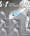 Dual Shower Head System With 8 Inch Rain Shower Head And Handheld Showerhead, showing 6 plus 1 spray settings.