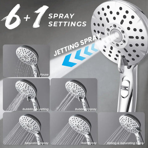 Dual Shower Head System With 8 Inch Rain Shower Head And Handheld Showerhead, showing 6 plus 1 spray settings.