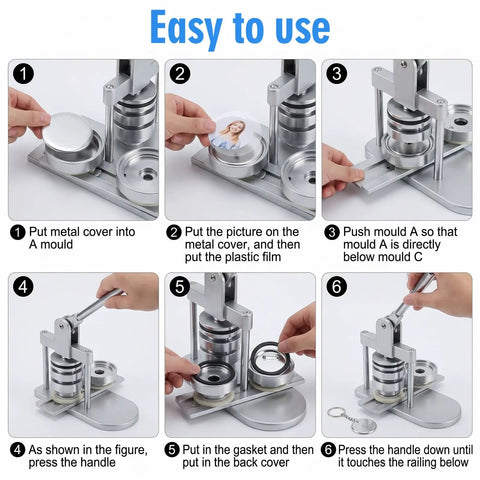 Step-by-step guide using 100 Sets Button Maker Kit With 58mm Shells And 1.98 Inch Keychain Rings