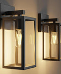 Slick Matte Black Outdoor Wall Sconce With Clear Glass And Rock Solid Frame For Front Door Waterproof Porch Lantern, double sconces on wall.