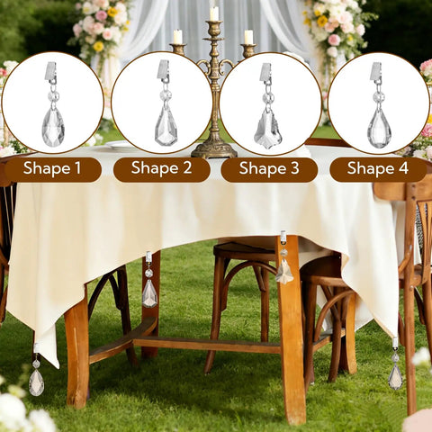 16 Pack Tablecloth Weights With Crystal Teardrop Pendants And Metal Clip Clamps For Glass Table Cover Hangers, in outdoor setting