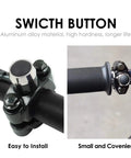 Close-up of 7/8 Inch Handlebar Horn Start Switch Button With Momentary Action Waterproof Aluminum Black mounted on bike