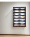 Roomy 120 Ball Golf Ball Display Case with UV protection and lockable beech wood cabinet in walnut finish mounted on wall