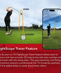 Golfer using Gen2 Portable Golf Launch Monitor with Shot Tracer feature on a golf course, showcasing swing data on smartphone.