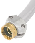 Close-up of Brass Garden Hose Repair Kit Clamp Mender With Female Hose End For Five Eighth Inch And Three Quarter Inch Hoses Swivel Attachment
