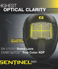 Sentinel A60 Welding Helmet With True Color ADF, Low Profile Nylon Shell, Large 4.65 x 2.80 Inch Viewing Area, Front View