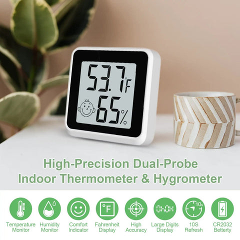 4 Pack Digital Humidity Meter Hygrometer With Thermometer For Home Use And Baby Nursery Accurate Room Temperature Monitor Emoji Display Humidity Sensor To Help You Dial In Humidifiers And Dehumidifiers, white tabletop unit